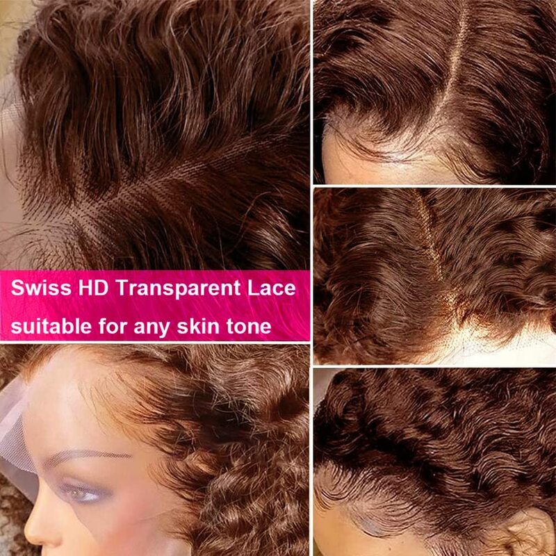 Reddish Brown Kinky Curly Wig 13x4 Lace Frontal Wig Human Hair Dark Brown Copper Red PrePlucked HD Frontal Wigs On Sale Glueless