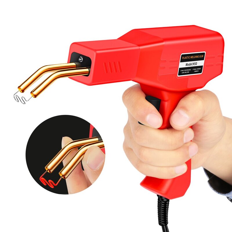 Plástico vermelho Soldador Hot Nail Gun, 50W, 200, 400, 800 Nails, Car Bumper Repair Kit, Cracking Tool, Garagem Nailer, PVC Máquina de soldagem