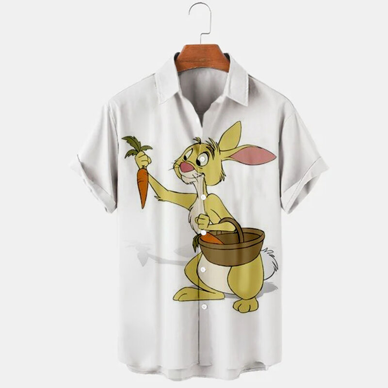 2022 Nieuwe Zomer Disney Branded Winnie De Pooh Cartoon Casual 3D Gedrukt Korte Mouwen Revers Shirts Slim Fit Mannen tops