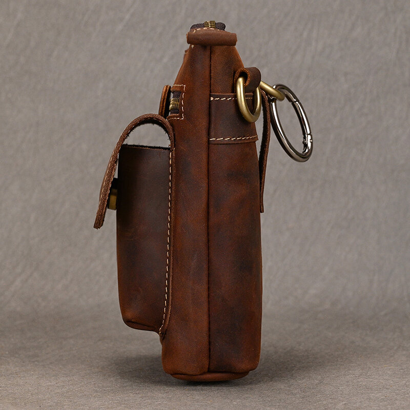 Мужская поясная сумка в стиле ретро, маленькая поясная мини-сумка из натуральной воловьей кожи на молнии с пряжкой