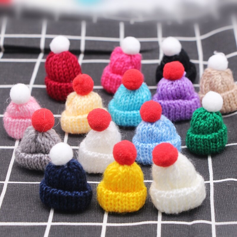 Mini bonnet en laine boule en peluche, chapeau Ogo, vêtements de poupées bricolage, couture à la main, sac de chapeau souple, vêtements, fournitures d'artisanat d'art, 3.5x4.5cm, 10 pièces