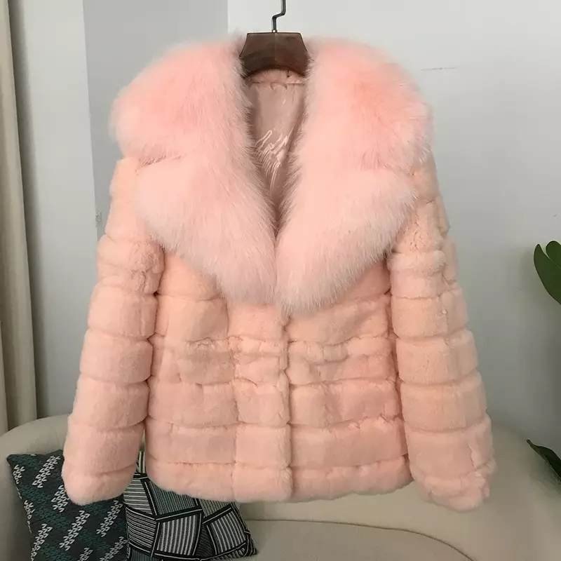 FURYOURSELF mantel kerah bulu rubah asli mode baru 2024 jaket musim dingin pakaian luar bulu kelinci Rex alami wanita Streetwear tebal hangat