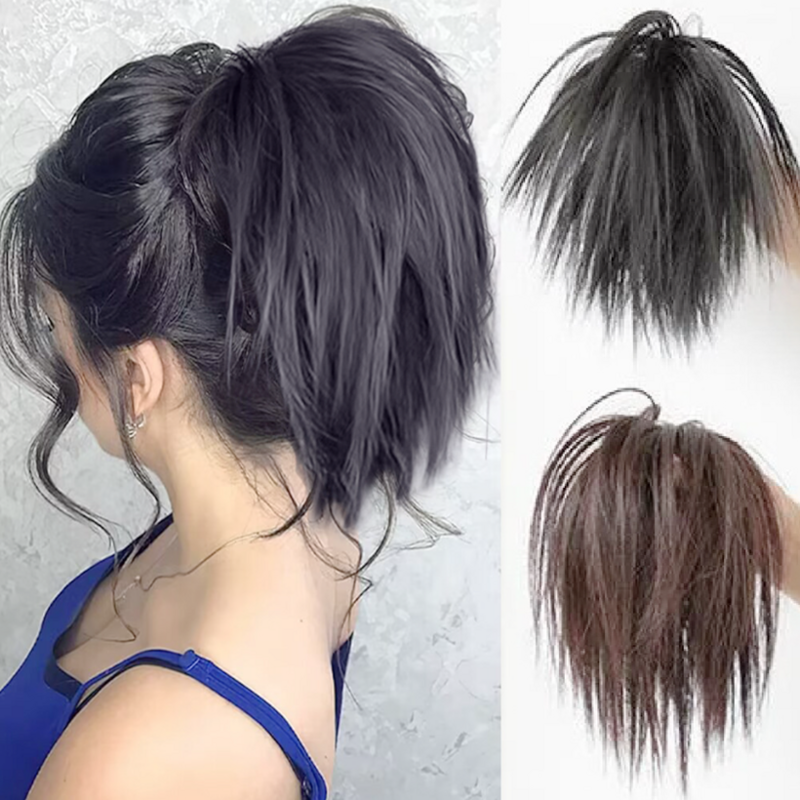 Ekstensi rambut ekor kuda sintetis orang malas halus kepala kandang ayam Punk berantakan rambut sintetis untuk Asia