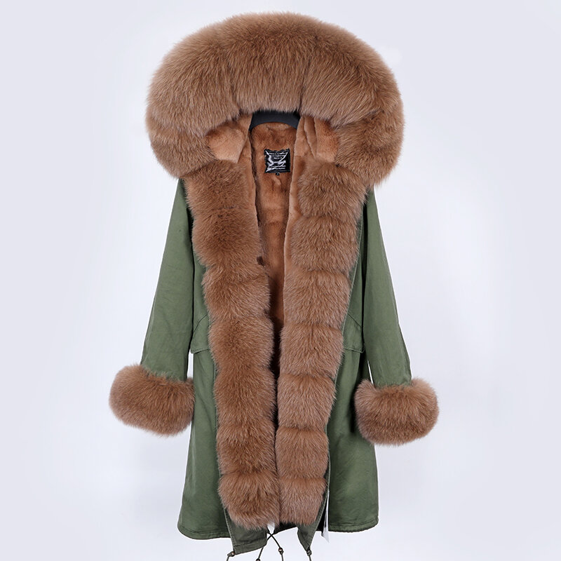 Maomaokong Winter Plus Long Parka Woman Natural Real Fox Fur Collar Thick Inner Liner Female Luxury Coat