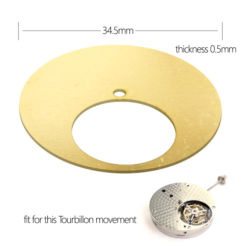 Esfera de tourbillon artesanal, grosor de 0,5mm, diámetro de 34,5mm, vacío dibujado a mano sin pie