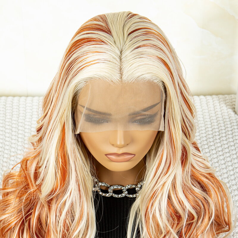 Peruca frontal ondulada sintética do laço, peruca do gradiente, peruca da onda do corpo, 30 ", 13x4x1