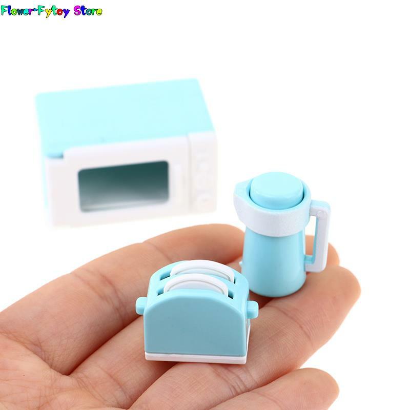 3Pcs/Set 1:12 Dollhouse Mini Microwave Oven Bread Maker Kettle Kit Kitchen Cookware Accessories Toys New