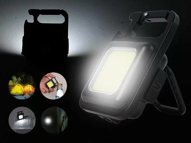 Senter LED Mini 180 LM portabel, lampu senter saku Gantungan Kunci USB dapat diisi ulang untuk berkemah luar ruangan