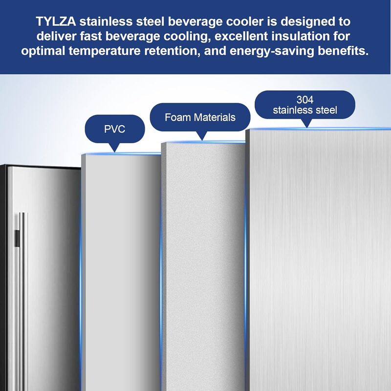 Tylza 야외 음료 냉장고, 스테인리스 스틸 언더 카운터 음료 쿨러, 190 캔 맥주 냉장고 내장, 24 인치