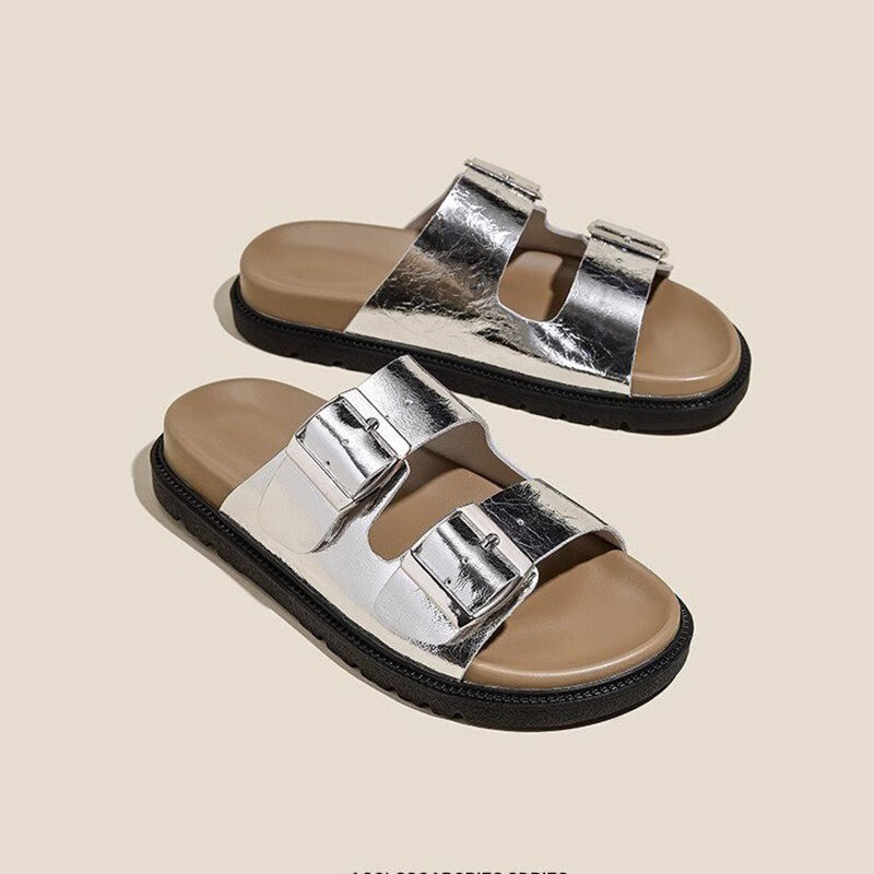 Sandal kasual musim panas sandal desainer datar mode sandal Platform wanita sandal pantai Travel Flat tebal ukuran 35-40