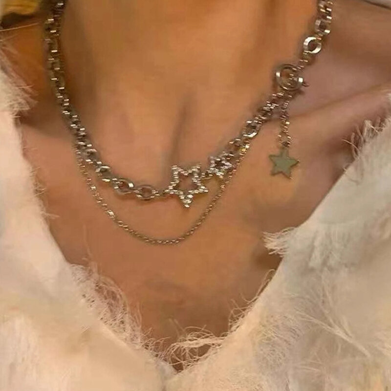 Gwiazda Y2K wisiorek z cyrkonią naszyjnik dla kobiet luksusowy słodki modne dziewczęce punkowe serce łańcuszek do obojczyka 2023 nowa biżuteria prezent na przyjęcie
