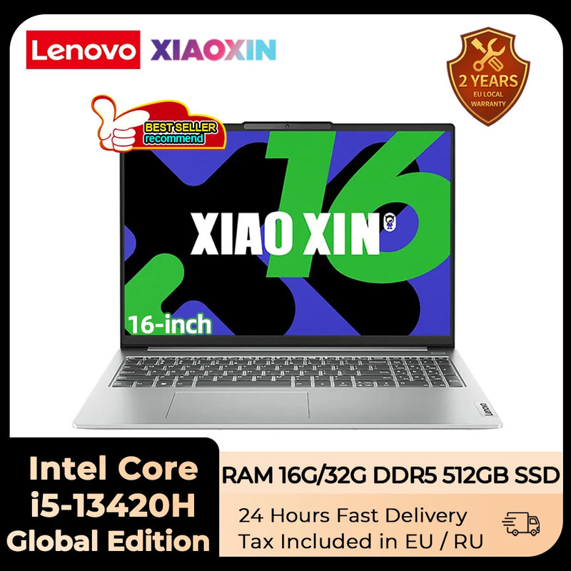Lenovo XiaoXin 16 2024แล็ปท็อป Intel Core i5-13420H 32GB /16GB DDR5X RAM 512GB SSD 16 inches100 % sRGB หน้าจอโน๊ตบุ๊คพีซี