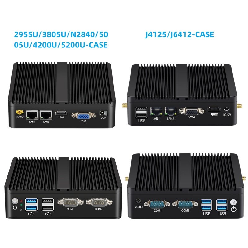 XCY HTPC Mini PC J4125 Celeron 2955U 3805U Quad-Core Dual LAN 2 * COM Quạt Không Cánh Mini Máy Tính Core i5 4200U Windows 10 WIFI HDMI PC