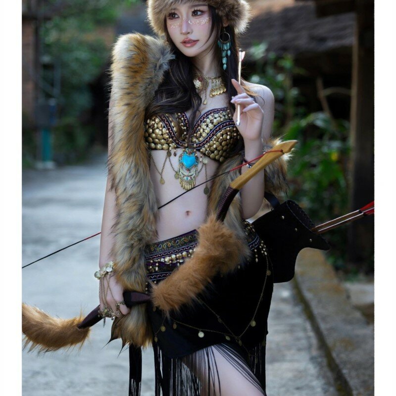 Roupas tribais exóticas para mulheres, estilo étnico, tema fotográfico feminino, personalidade, Xishuangbanna, fotografia de viagem