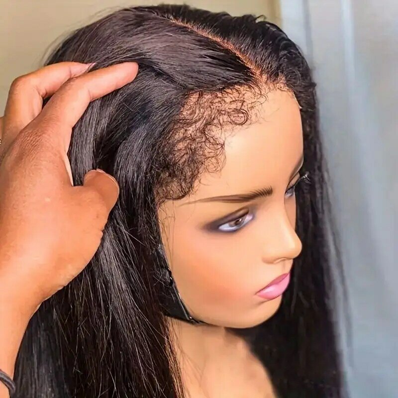 Peluca de cabello humano liso brasileño para mujer, postizo de encaje transparente, Remy, 4x4, 180%