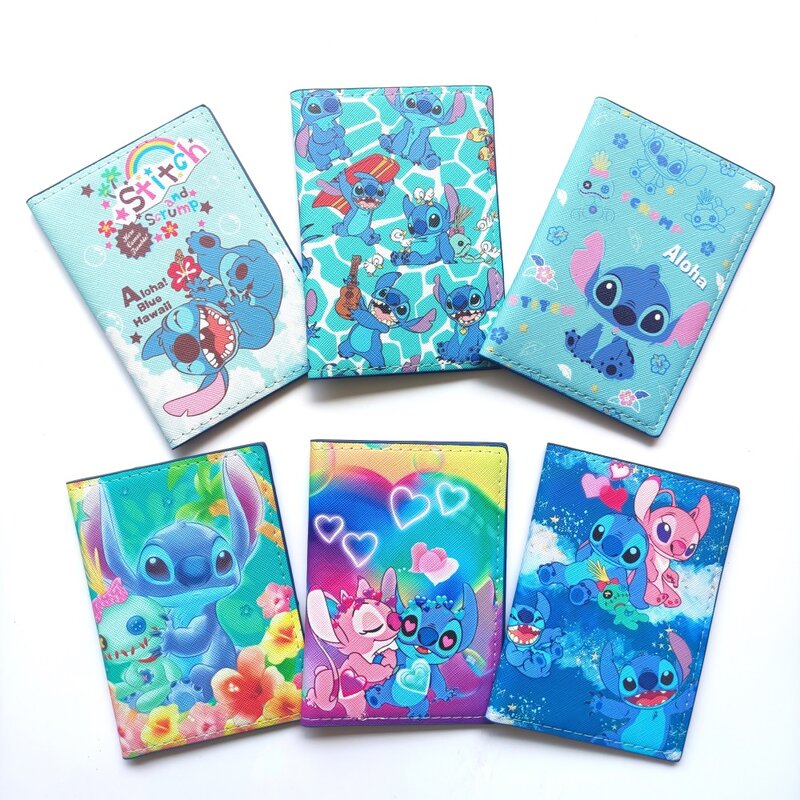 2024 Disney Stitch Passport Cover Blue PU Leather Travel Passport Holder For Men Function Business Card Case with 3 card holder