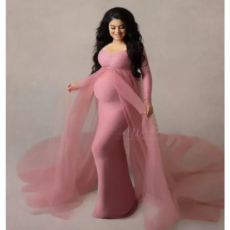 ملابس تصوير للنساء الحوامل ، فساتين أمومة بفتحة رقبة حرف V ، فستان تصوير ، فستان حمل طويل ، استحمام طفل ، 4 مواسم