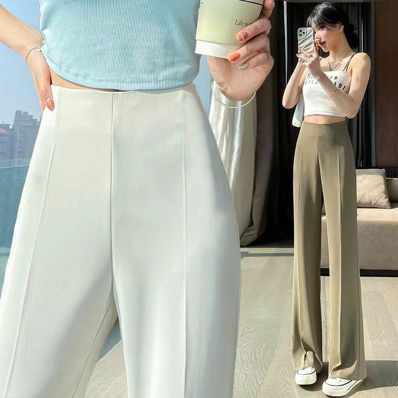 Женские офисные брюки с высокой талией и широкими штанинами, новинка 2023, весенне-осенние корейские повседневные свободные однотонные длинные Костюмные брюки, топы S03