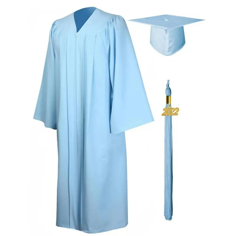 1 Set Unisex Graduation Robe Hat Set cerniera anteriore nappa allentata 2024 anno Tag College Bachelor Doctor Master cerimonia di laurea