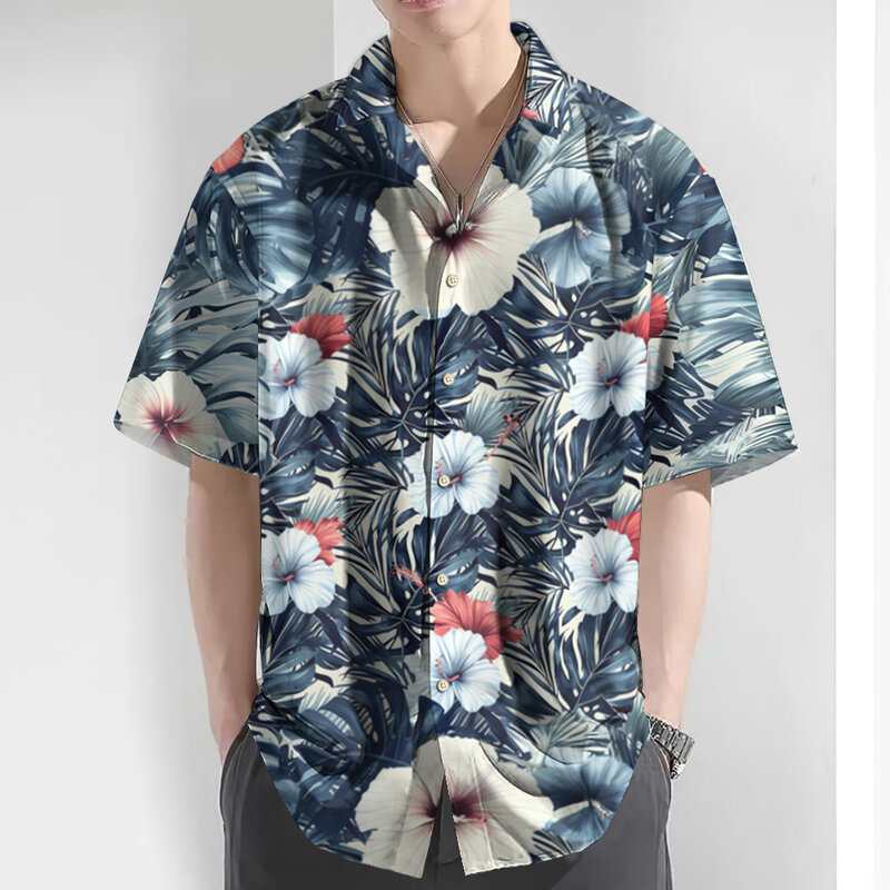 Camisa havaiana com flores de praia 3D masculina, casual roupas grandes, nova moda, verão