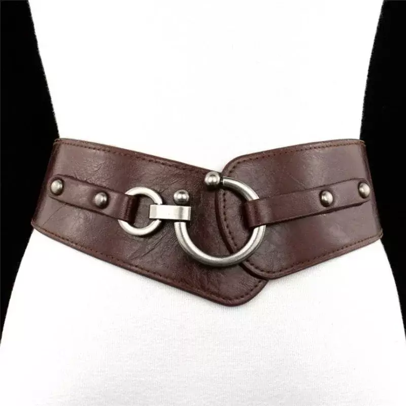 New Fashion Elastic Wide Belt Strap Vintage Women Faux Leather Buckle Elastic Wide Belt Strap Solid Color Waistband