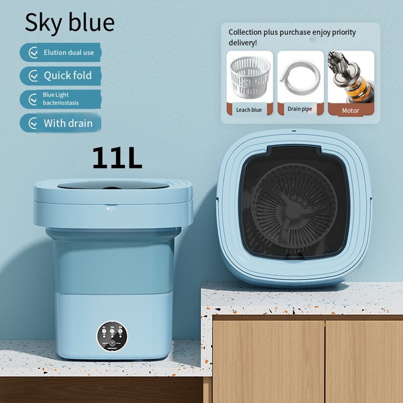 6L 11L Folding Portable Washing Machine Big Capacity with Spin Dryer Bucket for Clothes Travel Home Underwear Socks Mini Washer