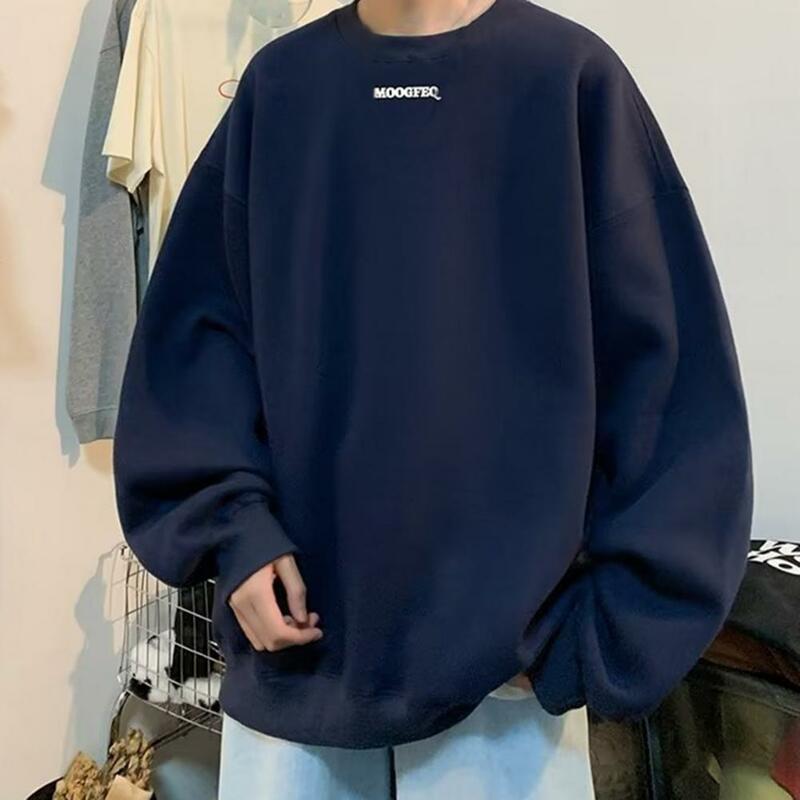 Pullover Sweatshirt Men's Oversized Letter Print Sweatshirt with Elastic Cuff Soft Warm Mid Length Pullover for Fall Winter
