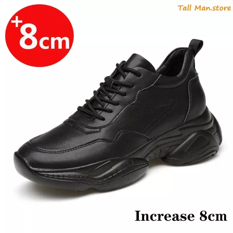 รองเท้าผ้าใบเสริมส้นสำหรับผู้ชาย, ทำจากหนังระบายอากาศขนาด36-44สีขาวดำสูง8ซม.