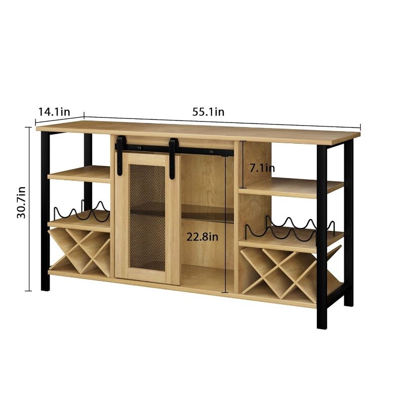 Aparador industrial Buffet Cabinet, Farmhouse Wood, Coffee Bar, Wine Rack para bebidas e copos