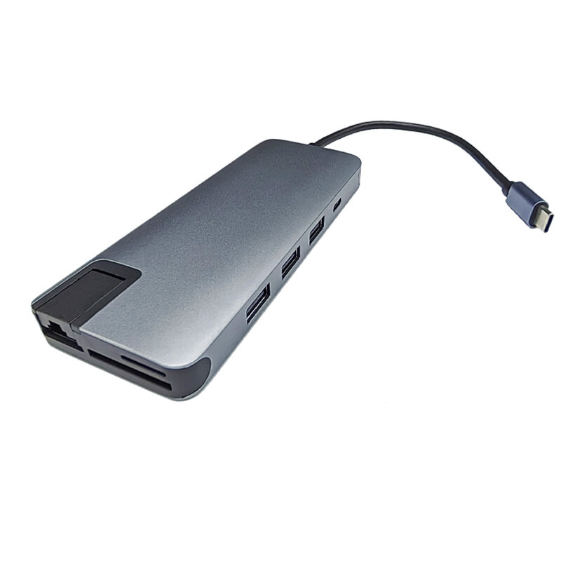 โน้ตบุ๊ค Type-C HDMI4K30HZ ท่าเรือ + ฮับ SD USB-C แปลงเป็น F2.0 + PD100W + RJ45 (100Mbps)+ เสียง3.5