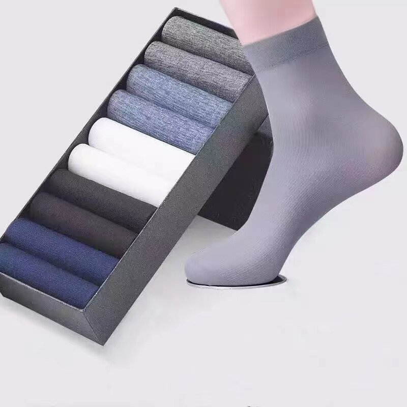 10 paar/heren sokken dunne ijskoukken zomer ademende casual sokken effen kleur elastische ijs zijde cool mid-tube business sokken