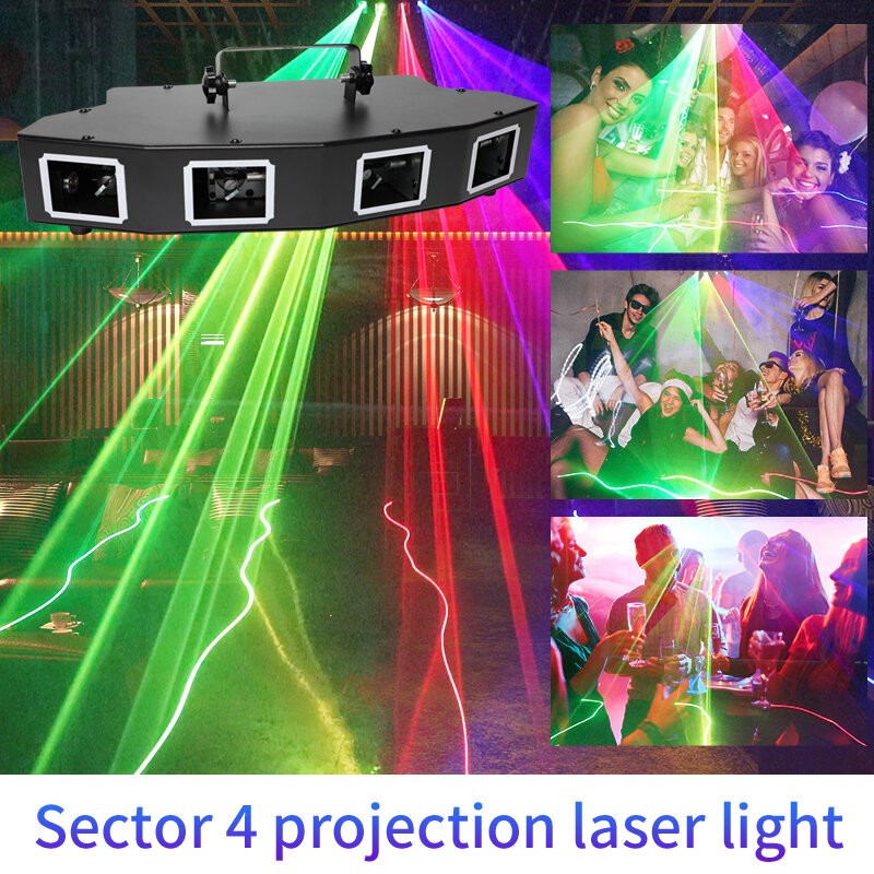 Inteligente Voice Control Laser Lights, Luz de Palco, Disco, DJ, Laser Lights para Venda, Casamento, Boate, Festa, 4 Lens