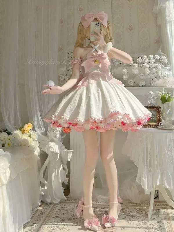Vestido de sirvienta Rosa Lolita para mujer, ropa Kawaii de Anime, disfraz de juego de rol, fiesta de Halloween