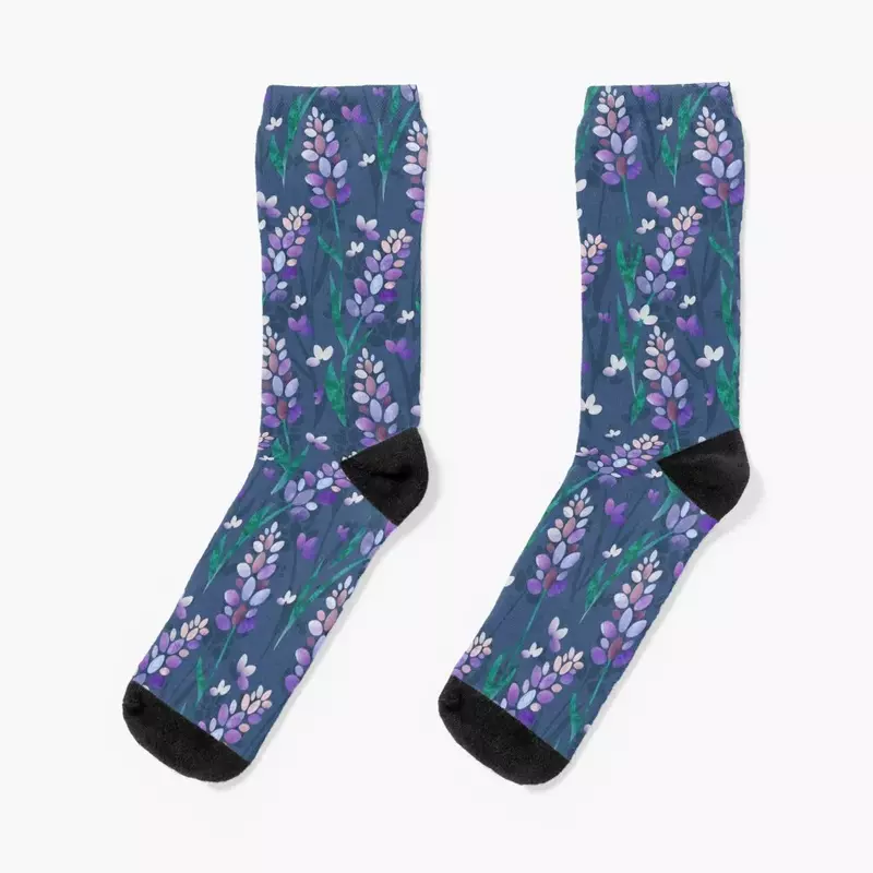 Lavender Fields Pattern, Dark Socks funny gift Rugby Stockings man cotton Man Socks Women's