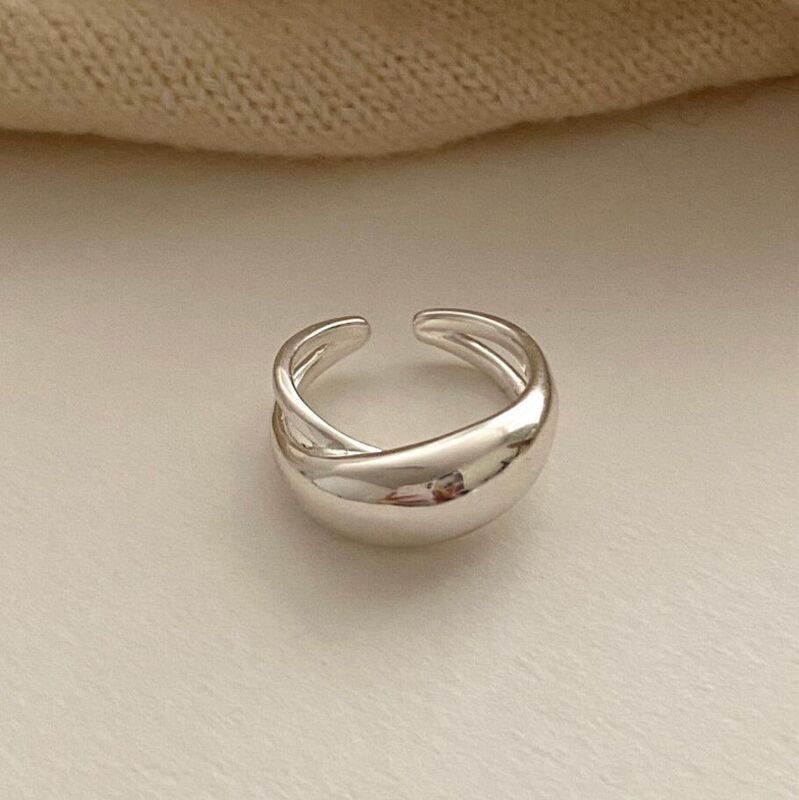 PANJBJ 925 Sterling Silver Wide Smooth Ring for Women Girl Irregular Simple Fashion Adjustable Jewelry Gift Dropshipping