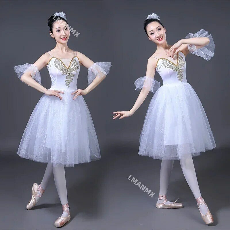 Adulto White Swan Lake Ballet Dancing Dress Women Ballroom Ballet romantico Tutu Dance outfit Stage Wear Party Dance Dress