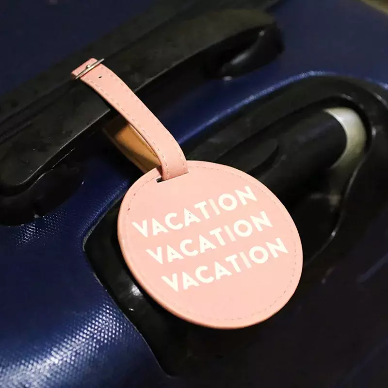 Modne okrągłe zawieszki na bagaż damskie akcesoria podróżne skórzana walizka adres dowód tożsamości uchwyt na bagaż przenośna etykieta