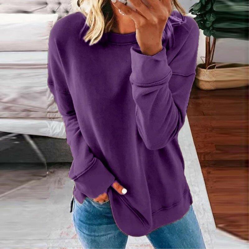 Women Hooded Sweatshirts Woman's Casual Fashion Long Sleeve Solid Color Round Collar Hoodie Tops Graphic Pullover Sweatshirts