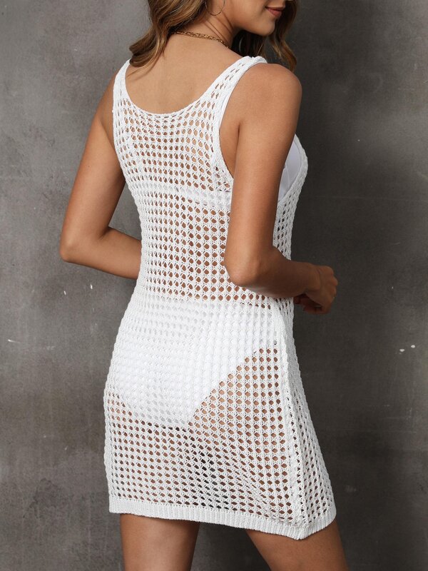 Женская пляжная юбка с украшением на пуговицах, ажурная тканая рубашка, сексуальный топ, вязаное платье, белый новый стиль 2024