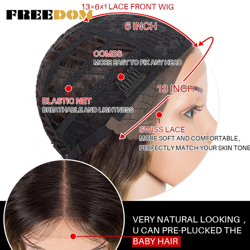 Liberdade-longa profunda ondulada Ombre peruca de renda sintética para mulheres negras, loira, gengibre, resistente ao calor, cosplay perucas