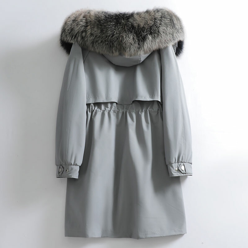 AYUNSUE – veste mi-longue à capuche pour femme, manteau en vraie fourrure de renard, parka d'hiver, doublure en fourrure de lapin, Zm