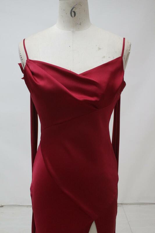 Женское атласное платье-Русалка, бордовое длинное вечернее платье с высоким разрезом, без рукавов, с низким V-образным вырезом на спине, лето 2019