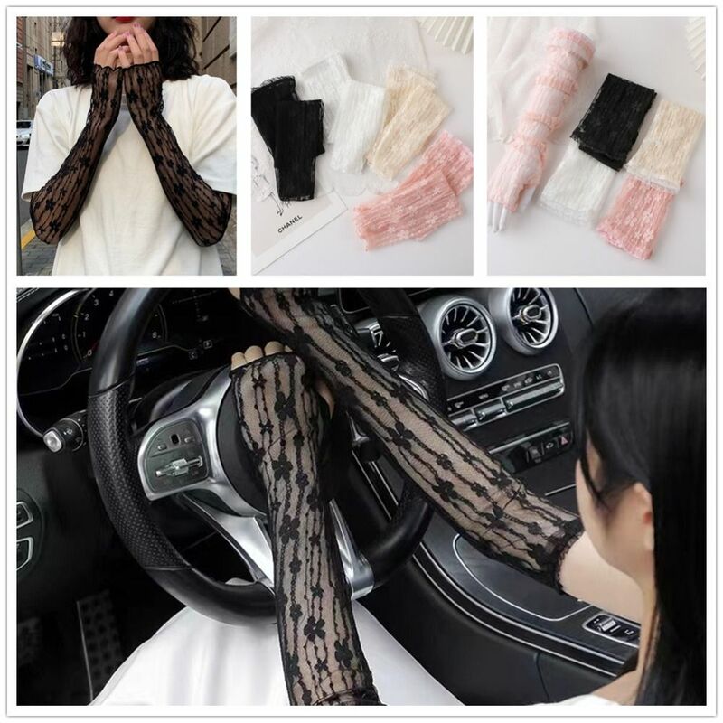 Перчатки женские солнцезащитные ультратонкие, дышащие сетчатые длинные перчатки с защитой от УФ излучения, без пальцев, летние для вождения