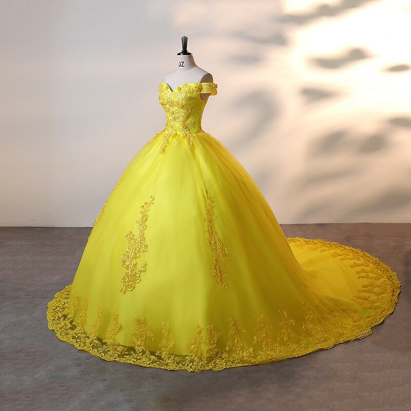 Ashley Gloria gelbes Party kleid süße Quince anera Kleider elegant schulter frei Ballkleid klassische Spitze Vestidos anpassen b01