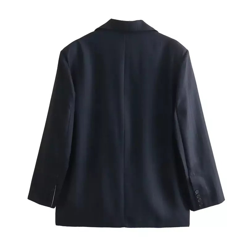 Женское однобортное пальто в полоску, свободное винтажное пальто с длинными рукавами и отделкой карманами, стильный Топ