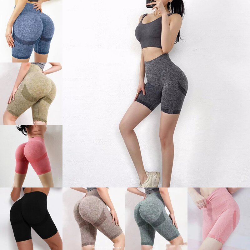 Pantalones cortos de Yoga para mujer, Shorts elásticos de cintura alta para entrenamiento, Control de barriga, fruncidos, sin costuras, mallas de compresión para gimnasio