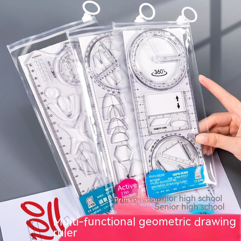Alat busur derajat geometri gambar dapat diputar multifungsi penggaris spirograf alat penyusun siswa alat seni melukis belajar anak-anak