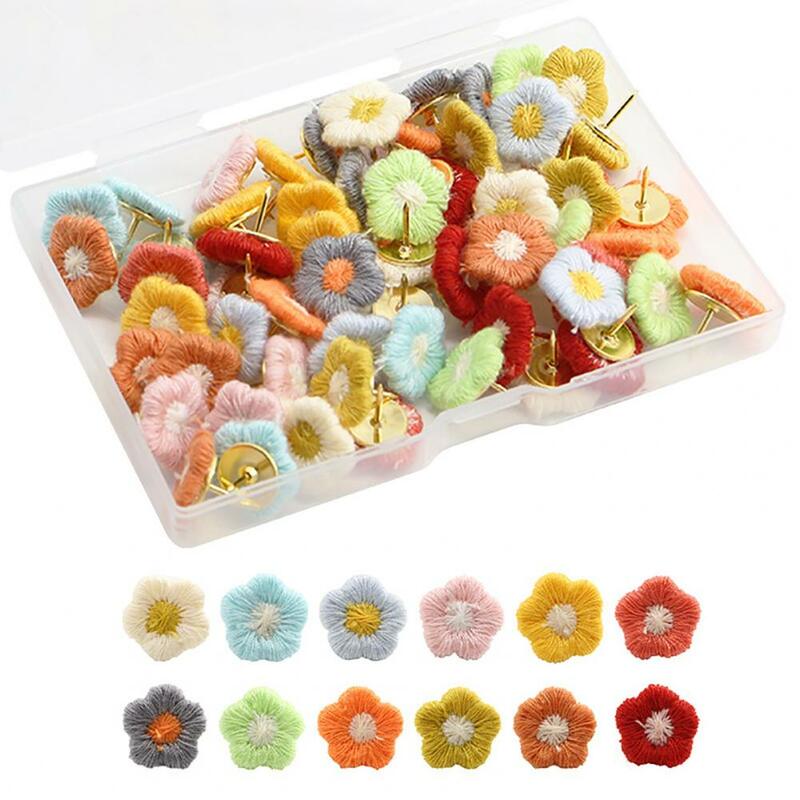 Flower Design Pushpins Colorful Embroidery Flower Pushpins for Office Home Decor 60pcs Thumbtacks for Whiteboard Bulletin Board