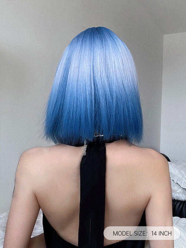 Zestaw peruka w stylu japońskim i koreańskim nowa peruka niebieski gradient wave bob krótkie proste włosy jedwab wysokotemperaturowy