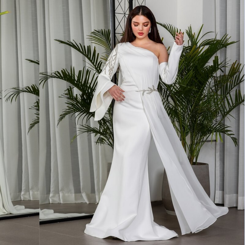   Arabia Saudyjska Satynowe koraliki Celebrity Syrenka Jedno ramię Suknia okazjonalna na zamówienie Długie sukienki Es